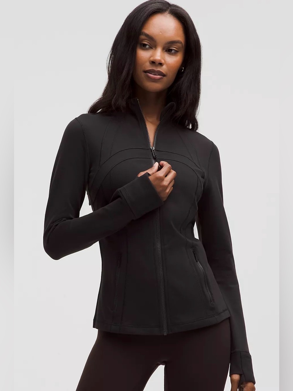 Lululemon Nice Asana Jacket Size 12 Black NWT Luon Full Zip Thumbholes